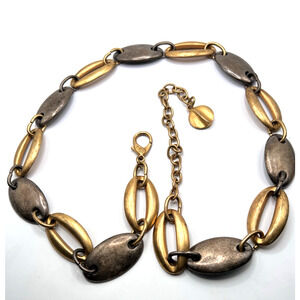 Vintage Gold Brass & Rustic Pewter Metal Chain Link Belt 42" long